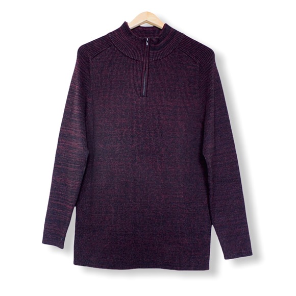 Vince Camuto Red Black Mock Neck 1/4 Zip Sweater - Picture 1 of 12